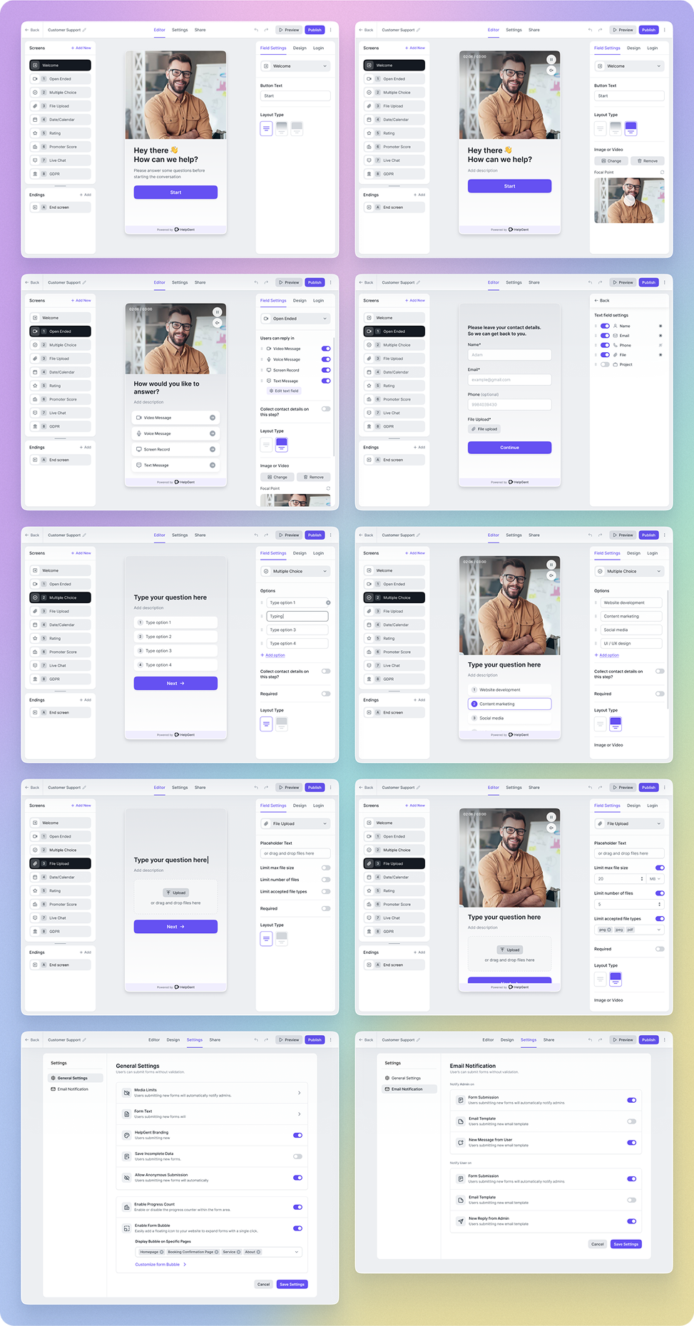 HelpGent form builder elements interface