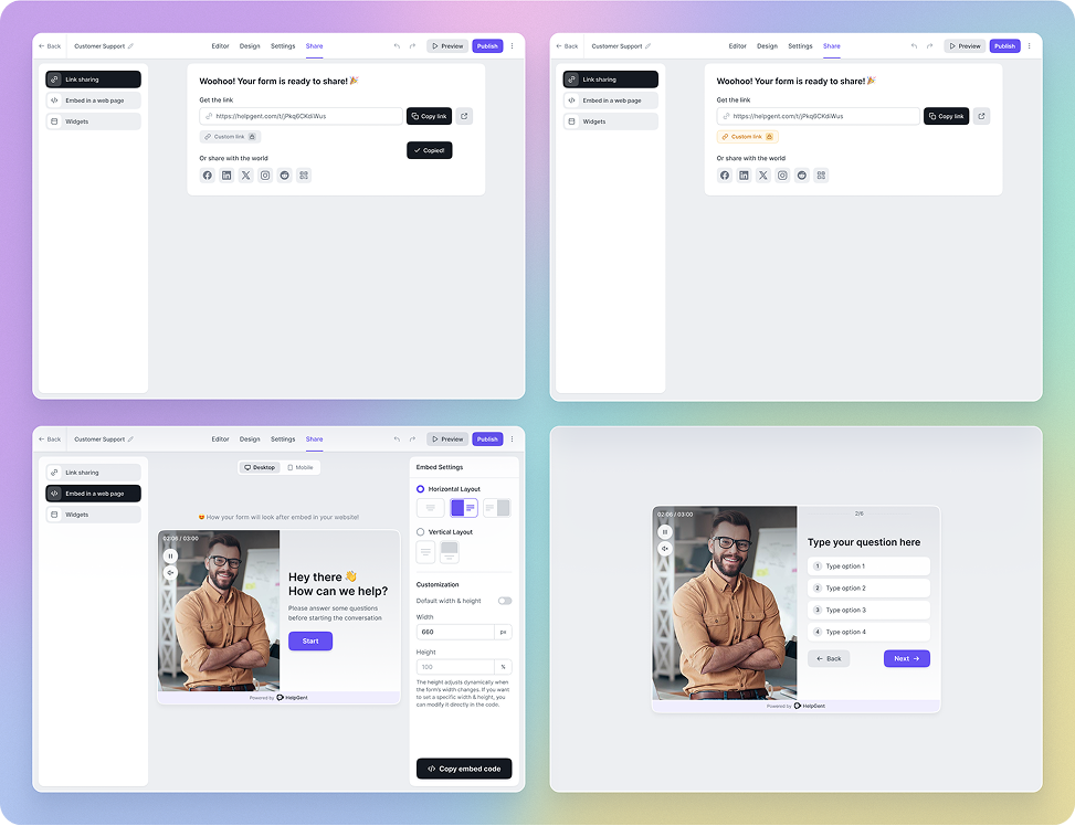 HelpGent form sharing interface